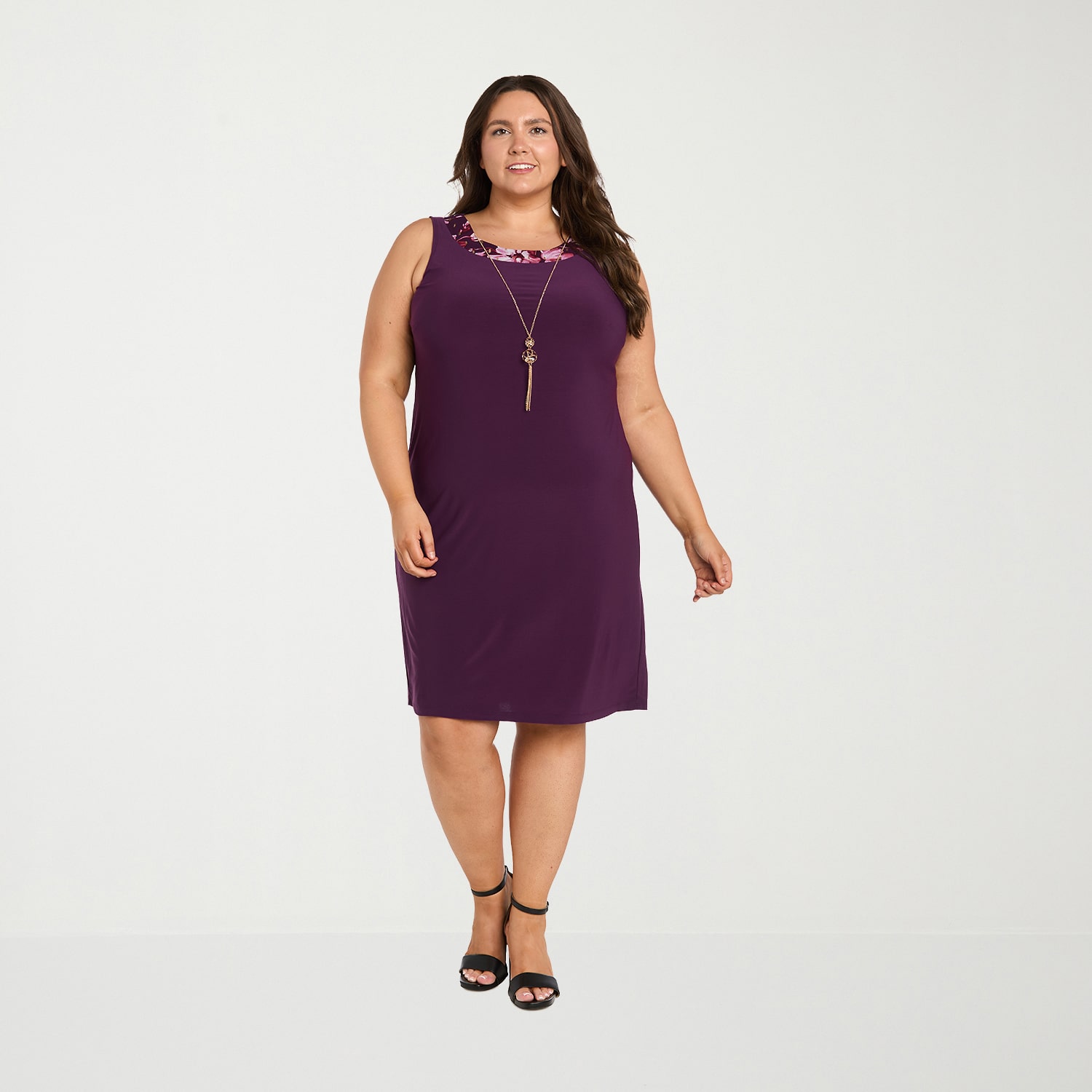 R & M Richards Womens Plus Floral Jacket Dress With Removable Necklace