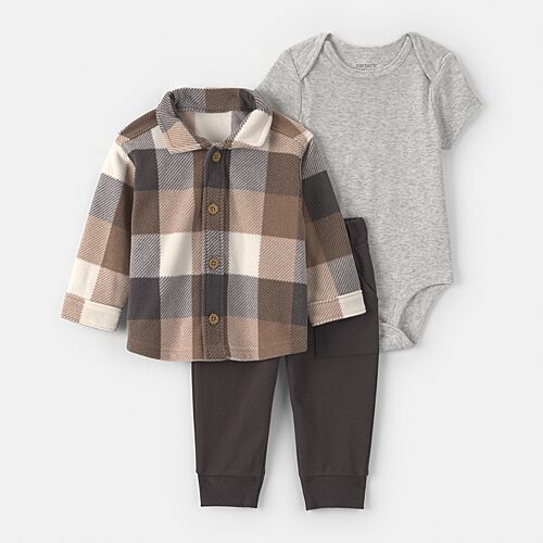 Carter's baby boy 3-piece buffalo check fleece layering set 12M Multi