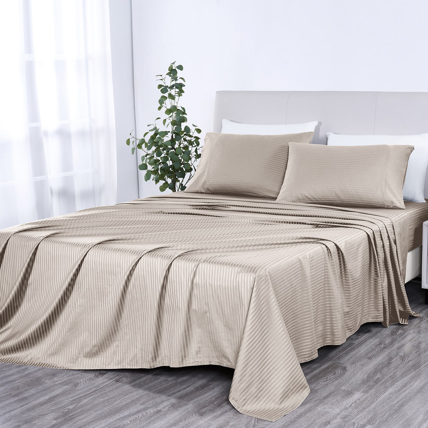 Kathy Ireland Damask Stripe With Optifit 500tc Sheet Set