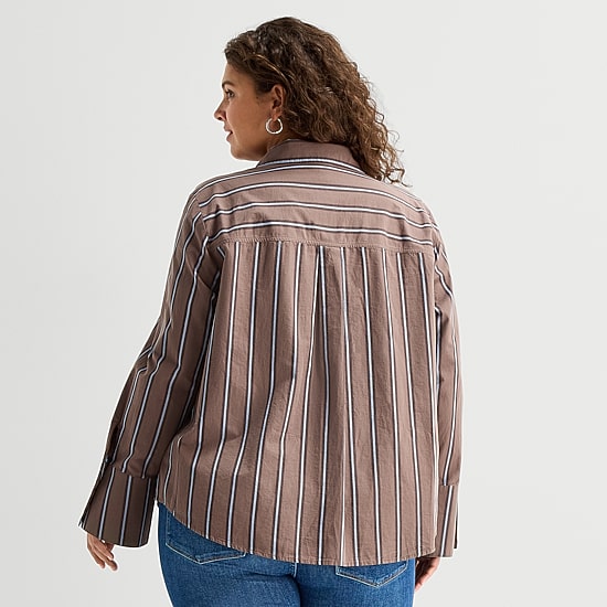 A.N.A Womens Plus Cuffed Long Sleeve Regular Fit Button-Down Shirt