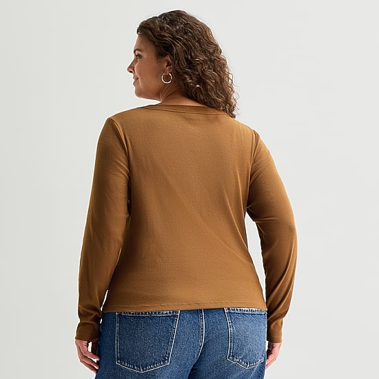 A.N.A Womens Plus Long Sleeve Fitted Henley Shirt