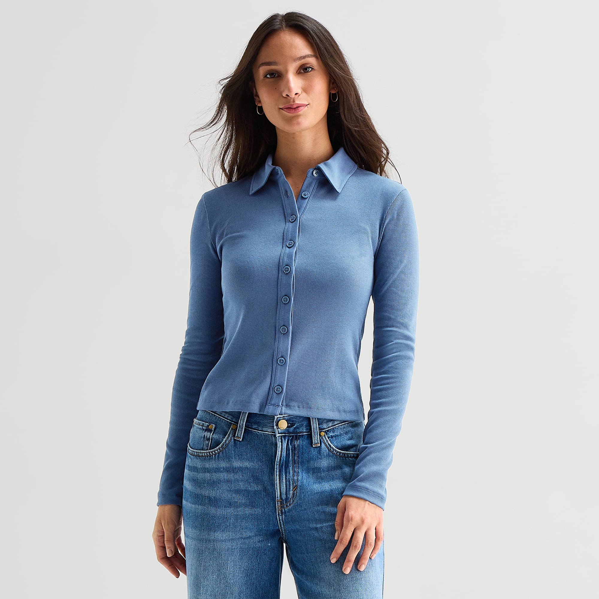 A.N.A Womens Long Sleeve Polo Shirt