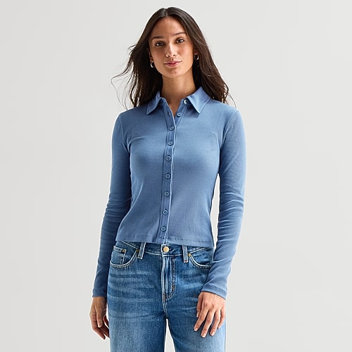 Ana Womens Long Sleeve T-shirt In Blue