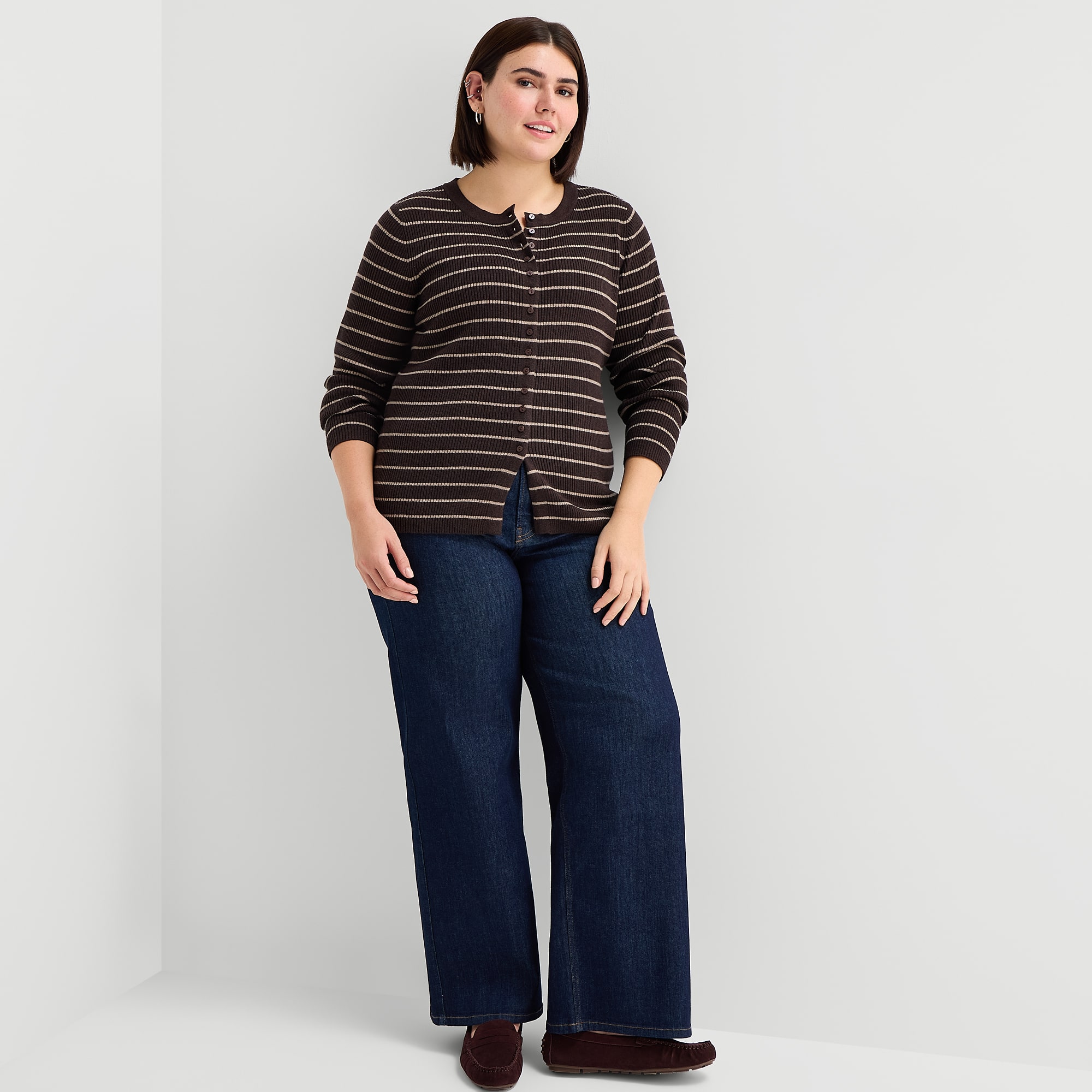 A.N.A Womens Crew Neck Long Sleeve Button Plus Cardigan