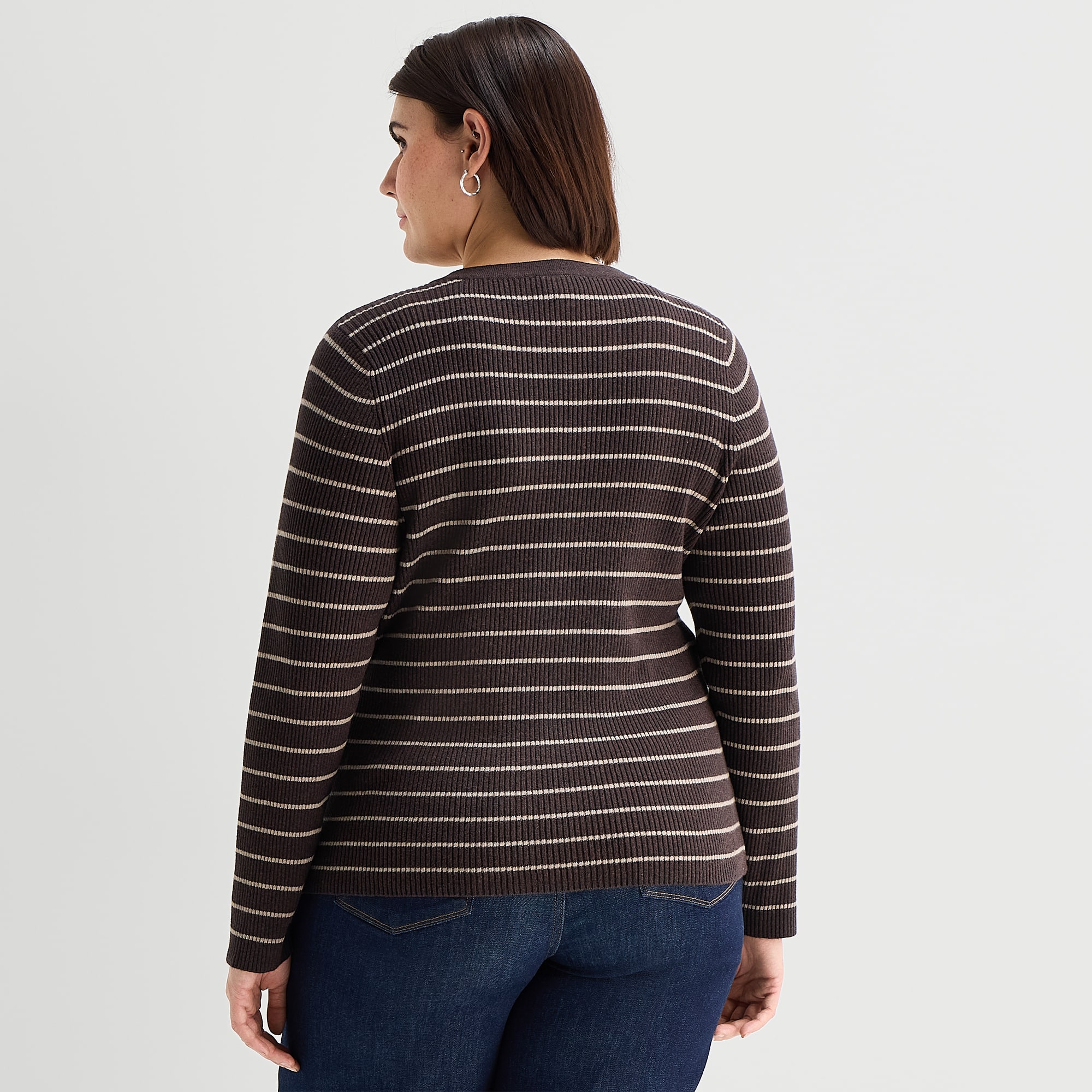 A.N.A Womens Crew Neck Long Sleeve Button Plus Cardigan