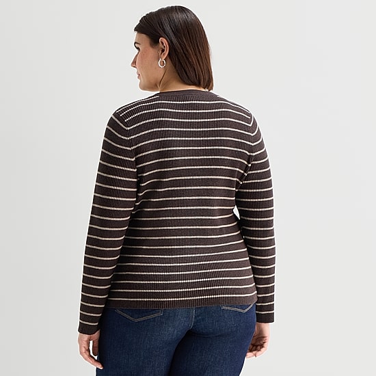 A.N.A Womens Crew Neck Long Sleeve Button Plus Cardigan