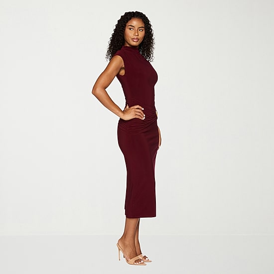 Premier Amour Womens Midi Mock Neck Sleeveless Sheath Dress