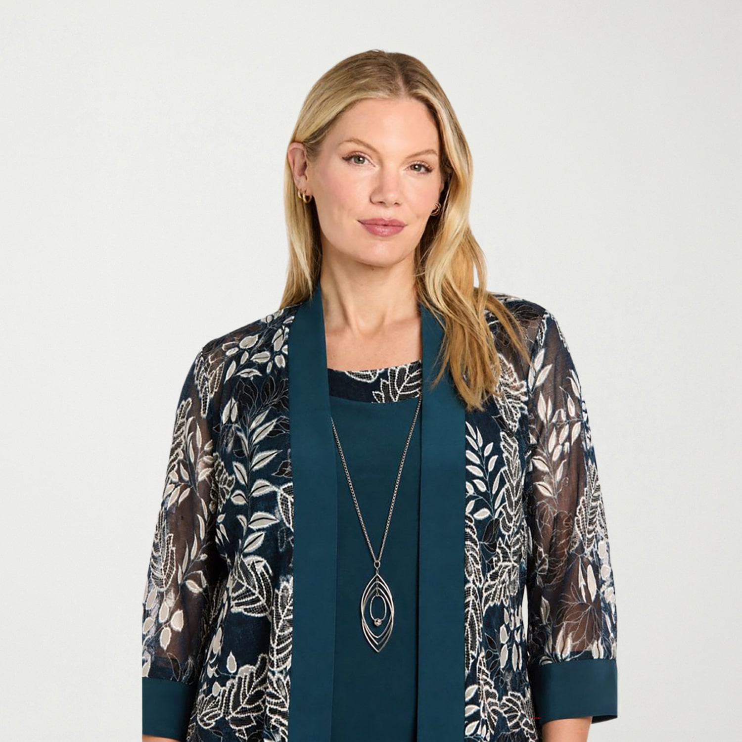 R & M Richards Womens Floral Jacket Dress With Removable Necklace