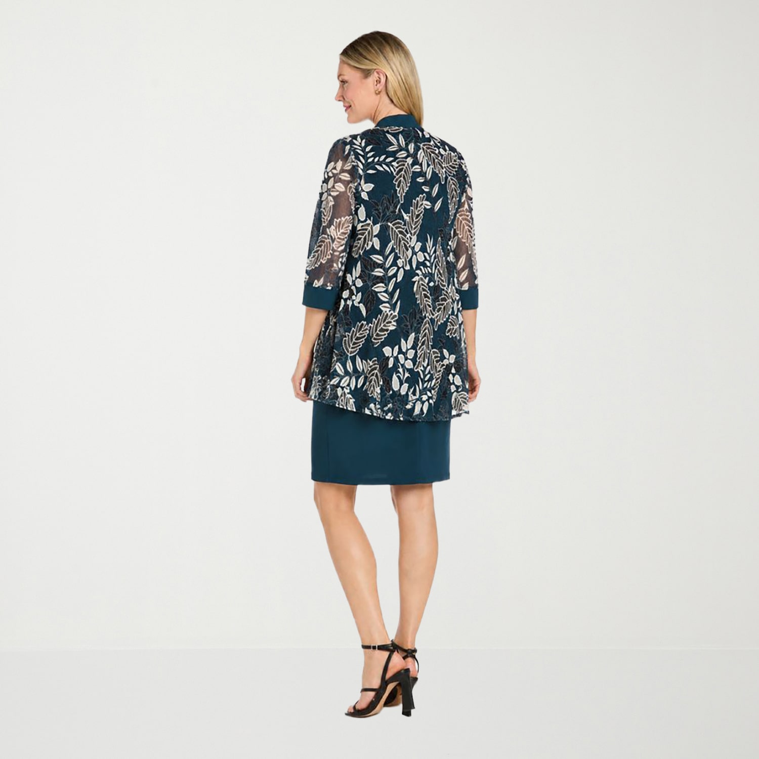 R & M Richards Womens Floral Jacket Dress With Removable Necklace