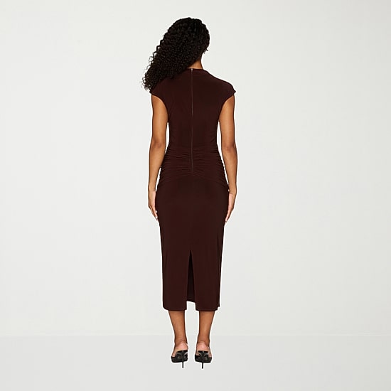 Premier Amour Womens Midi Mock Neck Sleeveless Sheath Dress