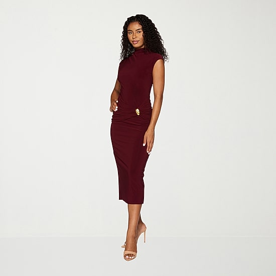 Premier Amour Womens Midi Mock Neck Sleeveless Sheath Dress