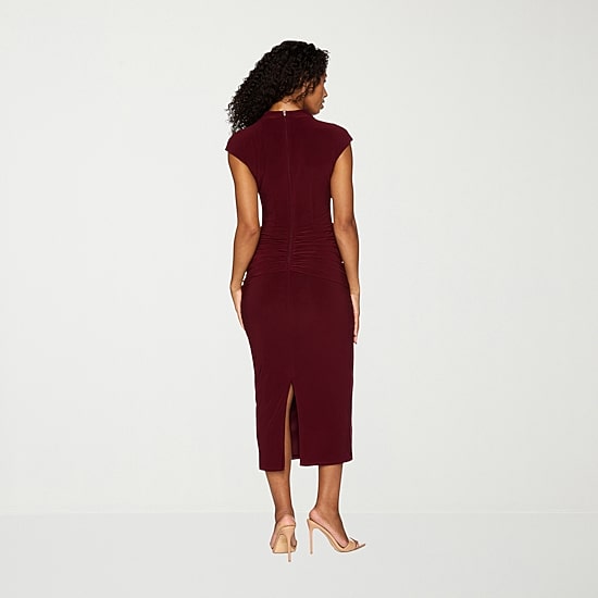 Premier Amour Womens Midi Mock Neck Sleeveless Sheath Dress