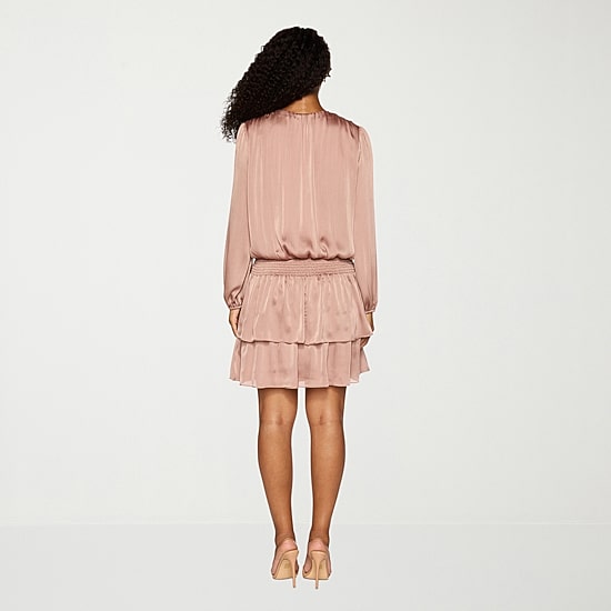 Premier Amour Womens Round Neck Long Sleeve Puffed Fit + Flare Dress