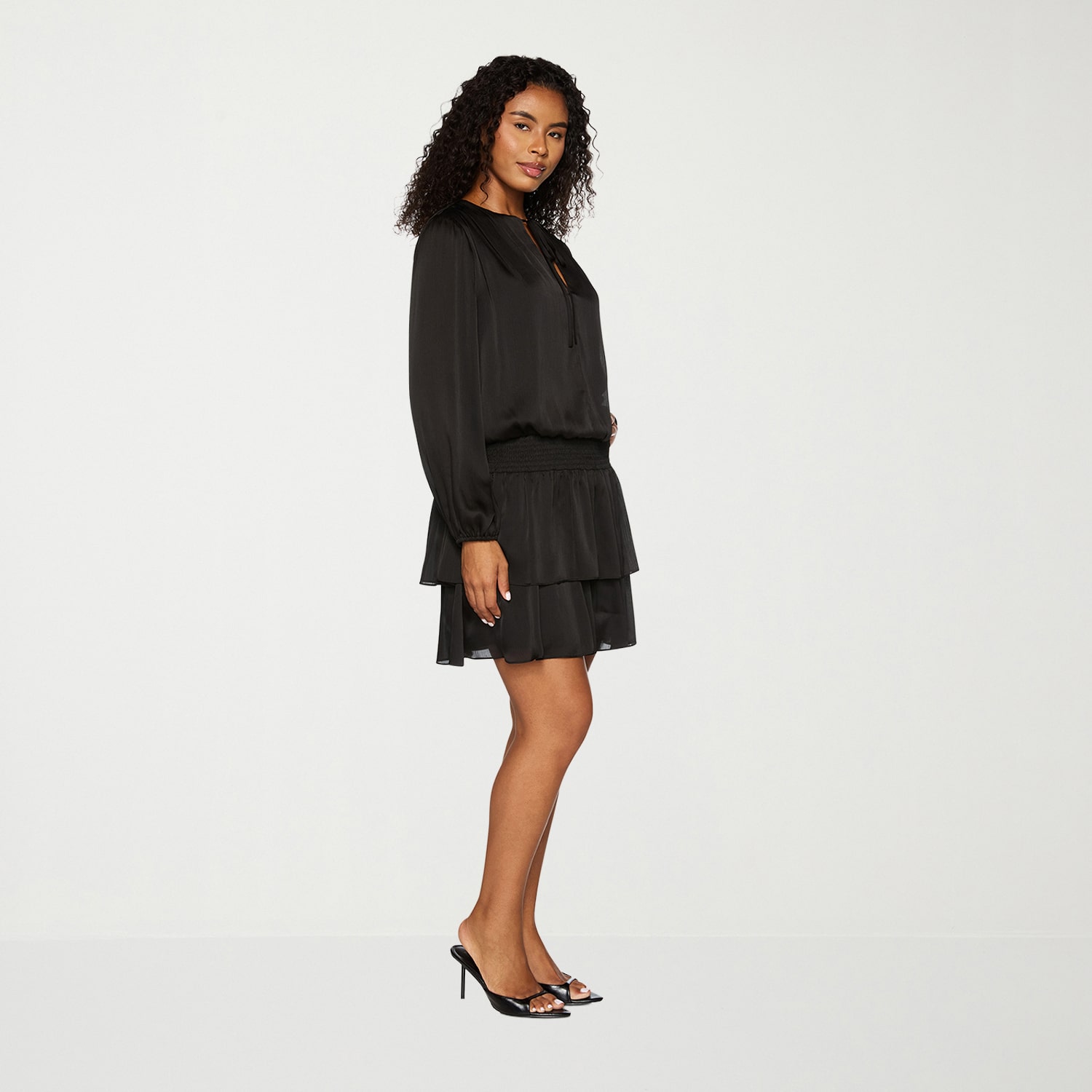 Premier Amour Womens Round Neck Long Sleeve Puffed Fit + Flare Dress