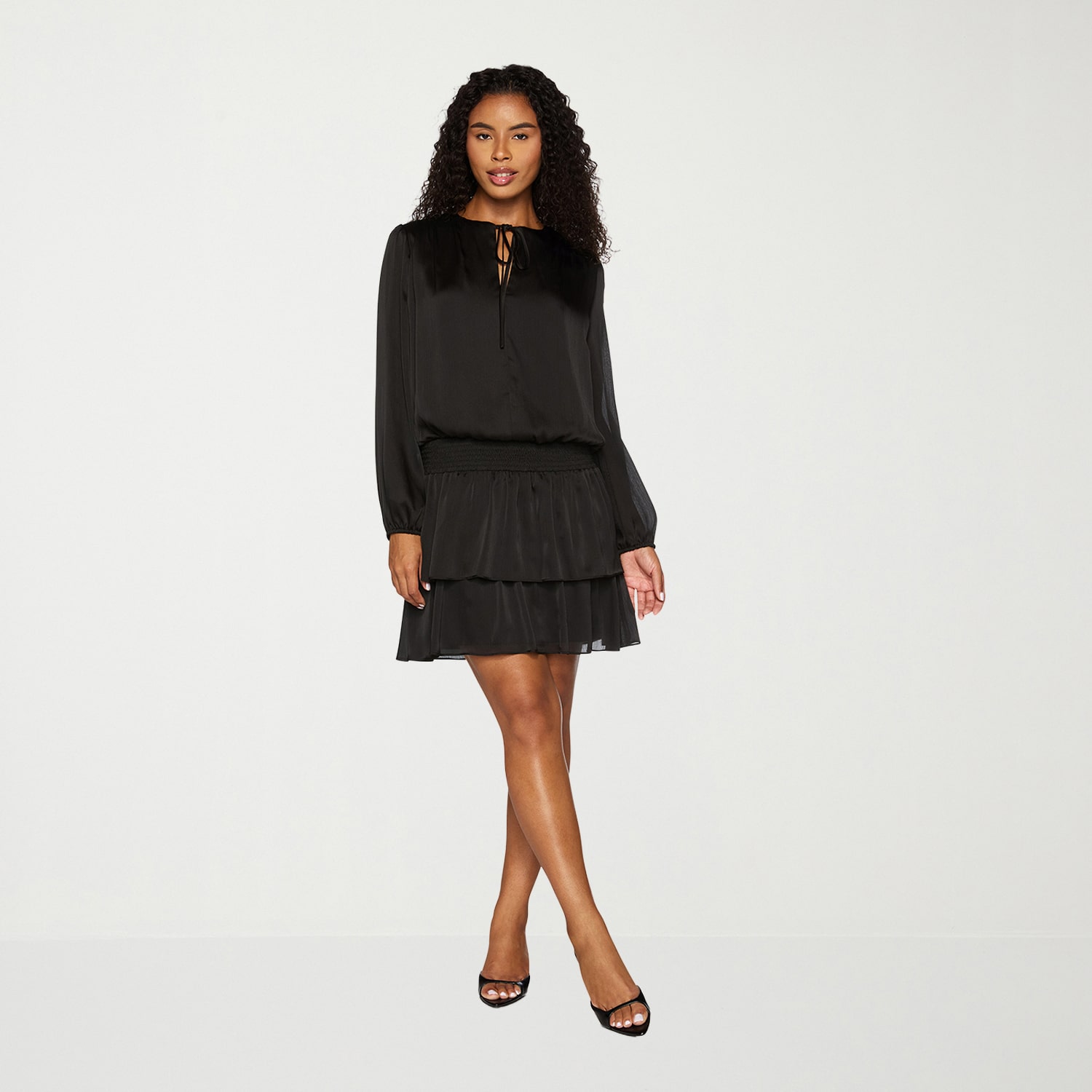 Premier Amour Womens Round Neck Long Sleeve Puffed Fit + Flare Dress