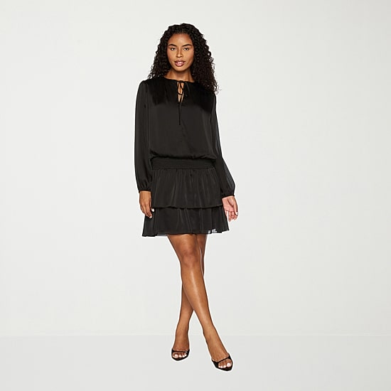 Premier Amour Womens Round Neck Long Sleeve Puffed Fit + Flare Dress