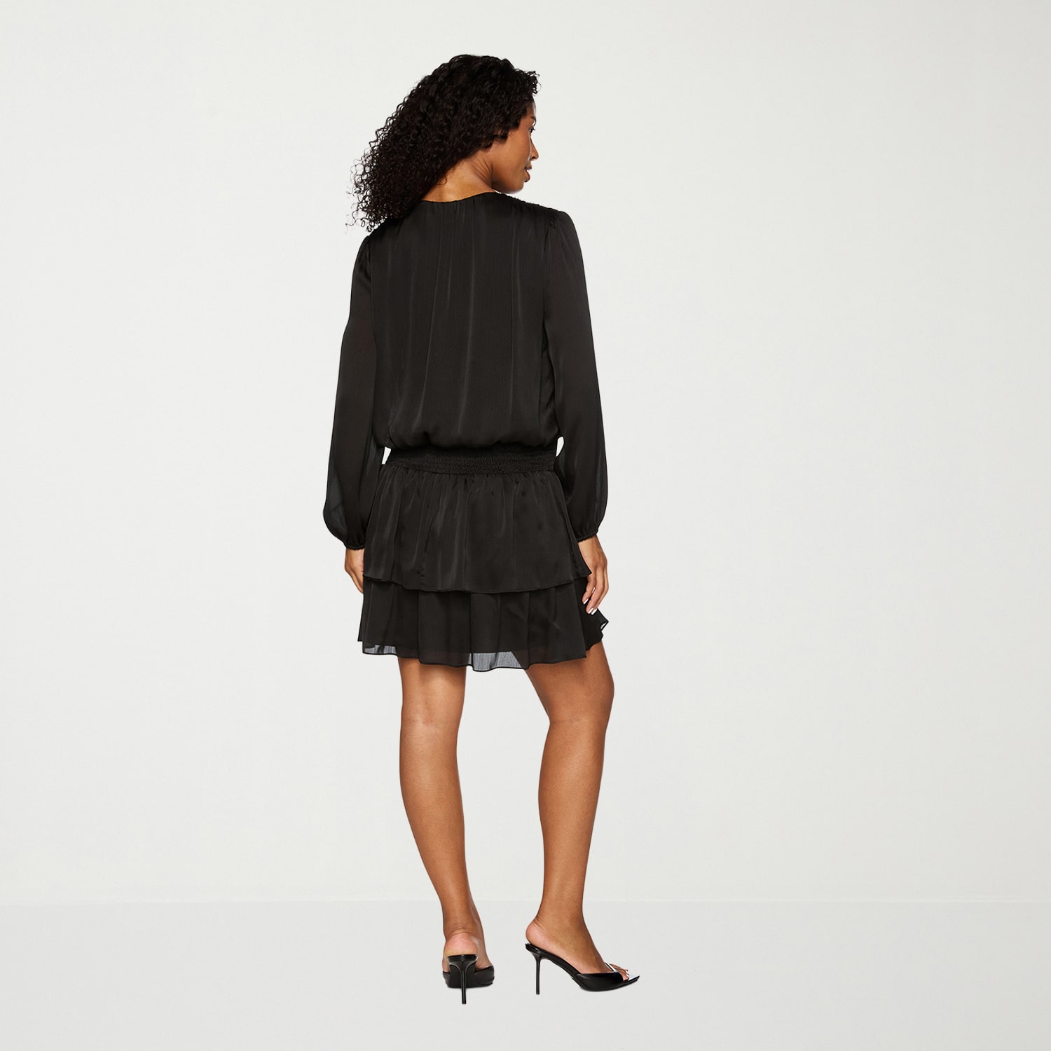 Premier Amour Womens Round Neck Long Sleeve Puffed Fit + Flare Dress