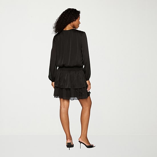 Premier Amour Womens Round Neck Long Sleeve Puffed Fit + Flare Dress