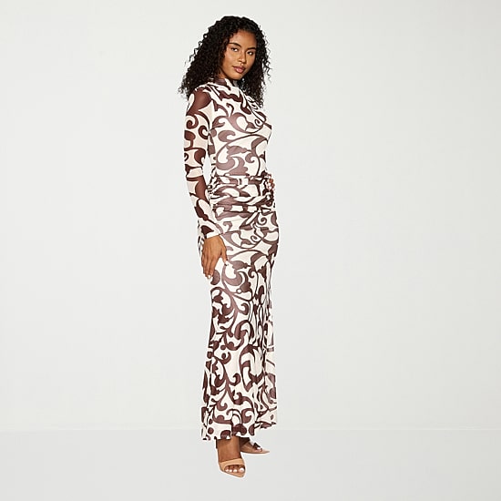 Premier Amour Womens Mock Neck Long Sleeve Fitted Maxi Dress
