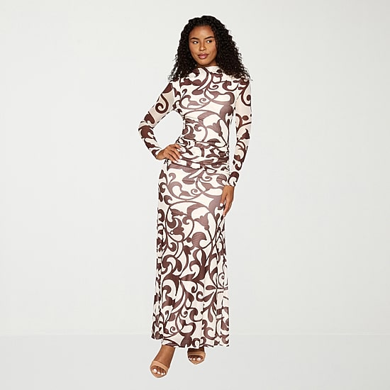 Premier Amour Womens Mock Neck Long Sleeve Fitted Maxi Dress