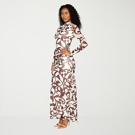 Premier Amour Womens Mock Neck Long Sleeve Fitted Maxi Dress