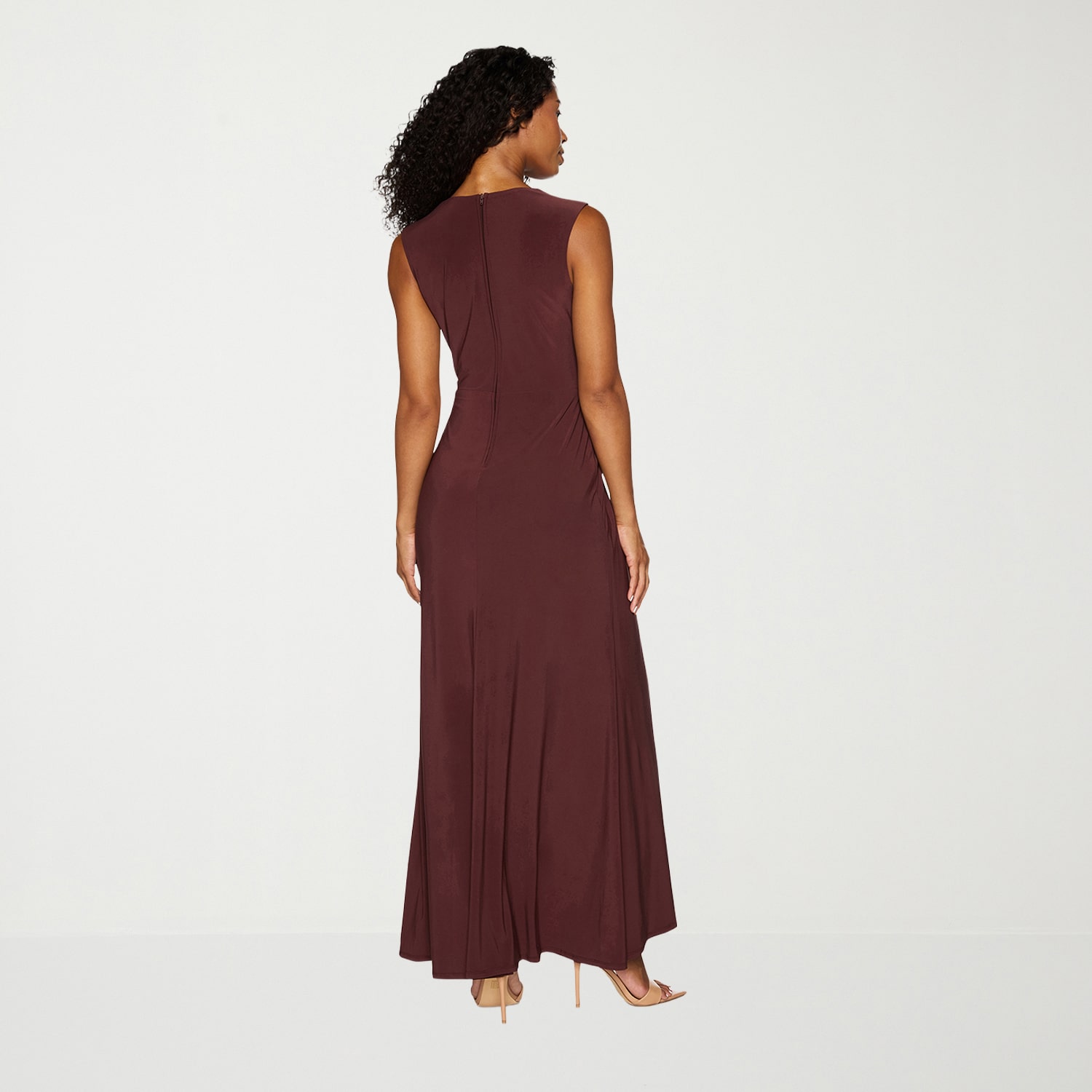 Premier Amour Womens V Neck Sleeveless Contrast Inset Evening Gown