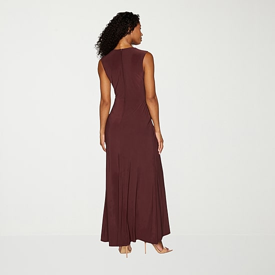 Premier Amour Womens V Neck Sleeveless Contrast Inset Evening Gown