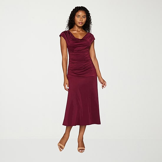 Premier Amour Womens Midi Cowl Neck Sleeveless Cap Evening Gown