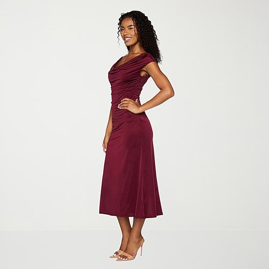 Premier Amour Womens Midi Cowl Neck Sleeveless Cap Evening Gown