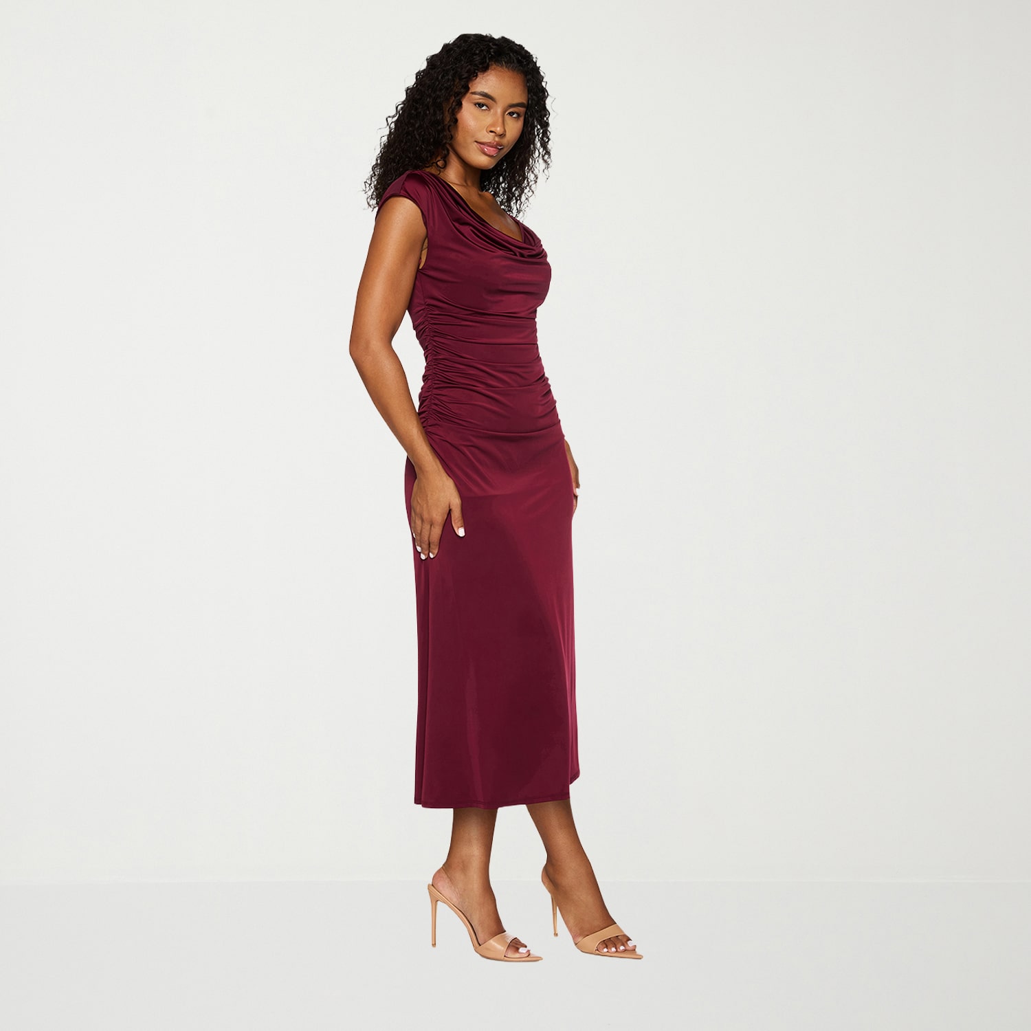 Premier Amour Womens Midi Cowl Neck Sleeveless Cap Evening Gown