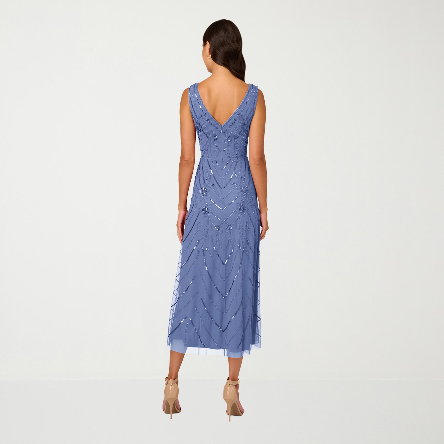 Papell Boutique Womens V Neck Sleeveless Evening Gown
