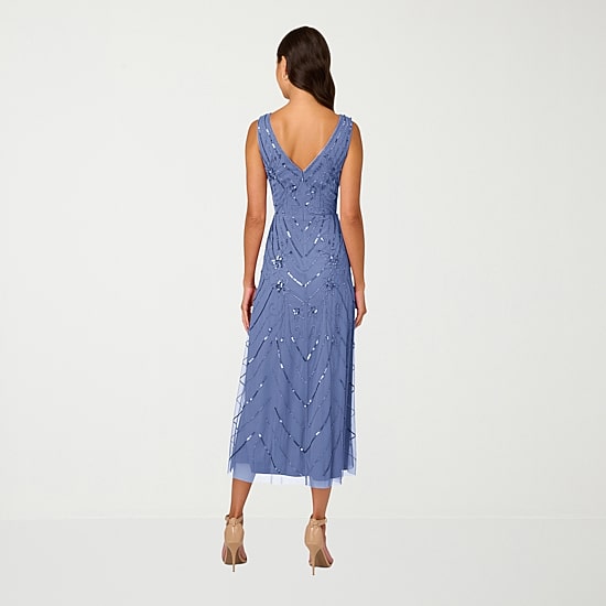Papell Boutique Womens V Neck Sleeveless Evening Gown