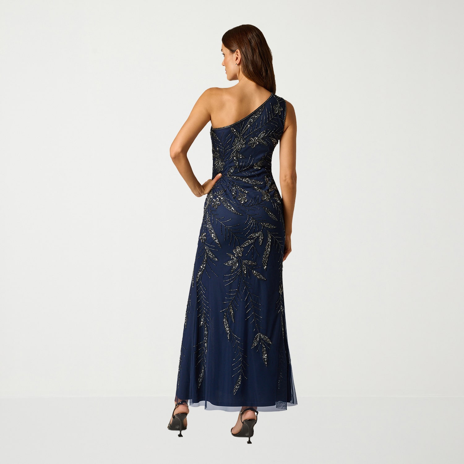 Papell Boutique Womens Asymmetrical Neck Sleeveless Evening Gown