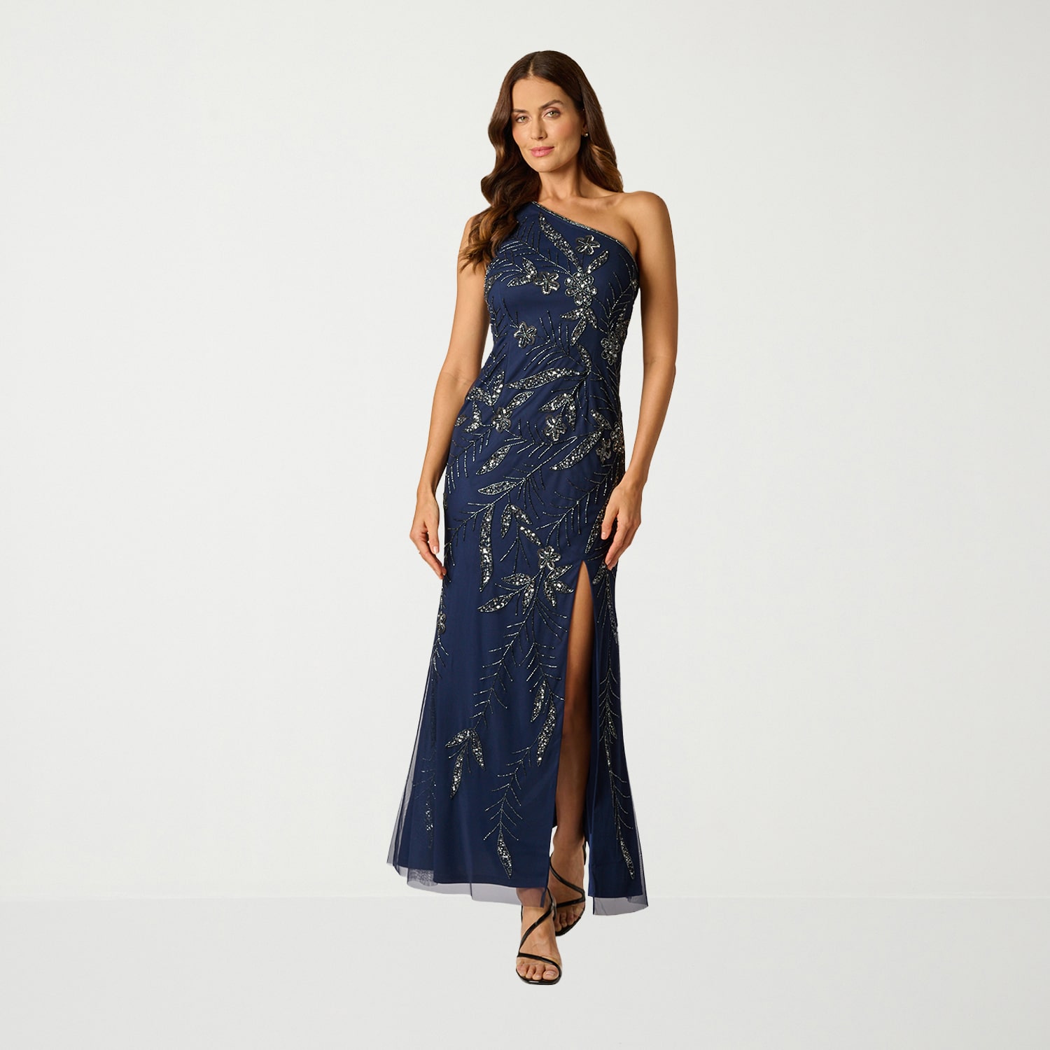 Papell Boutique Womens Asymmetrical Neck Sleeveless Evening Gown