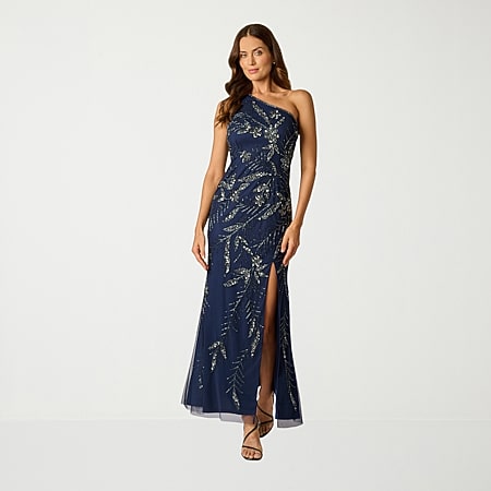 DJ Jaz Womens Asymmetrical Neck Sleeveless Evening Gown, Color