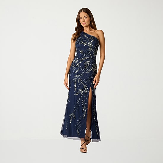 papell boutique evening dress Women's Asymmetrical Neck Sleeveless Gown | Blue | Misses 16 | Dresses Evening Gowns | Lined Green dress BOTTOM:M stripe maxi dress Seven Wonders Juniper Mini 100% Polyester