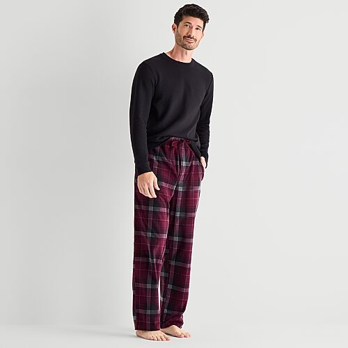 St. John's Bay Mens Waffle Crew Neck Long Sleeve Pajama Top In Black