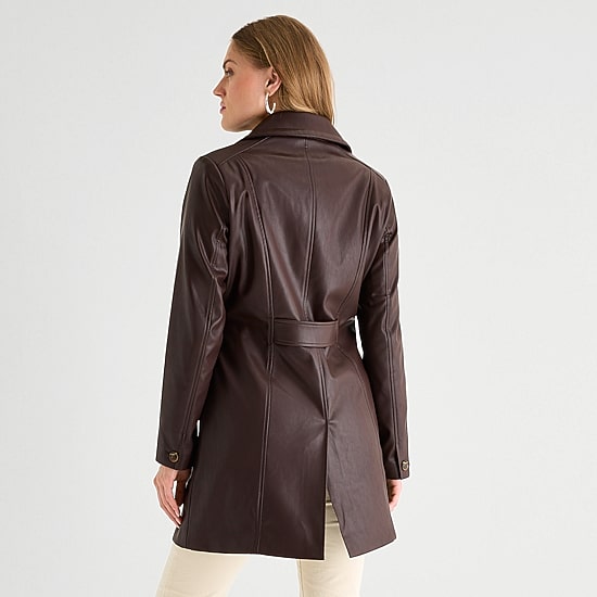 Gallery Womens Faux Leather Water Resistant Midweight Trench Coat