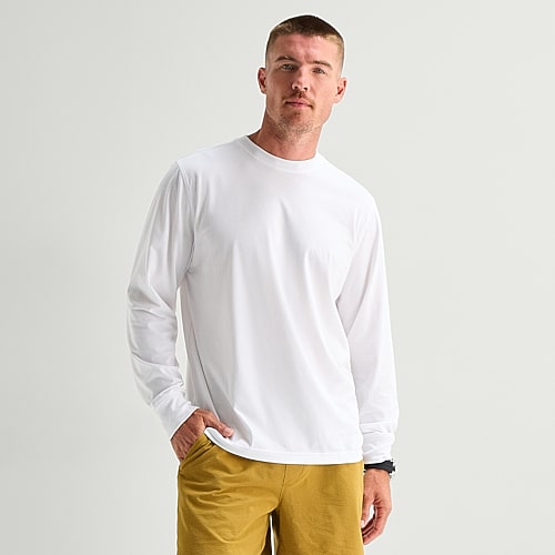 Xersion Mens Round Neck Long Sleeve Active Husky T-shirt In White