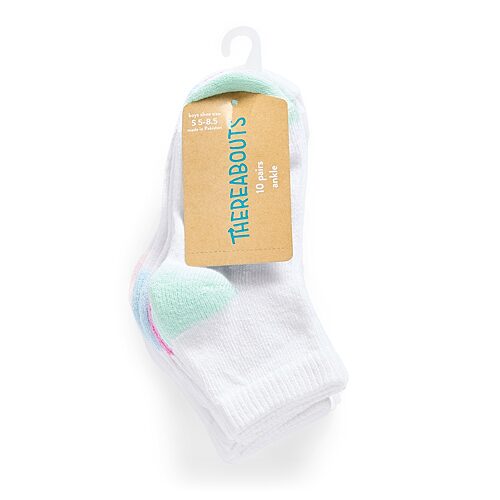 Thereabouts Little & Big Kid Girls Multi-pack 10 Pair Toddler Quarter Ankle Socks In White
