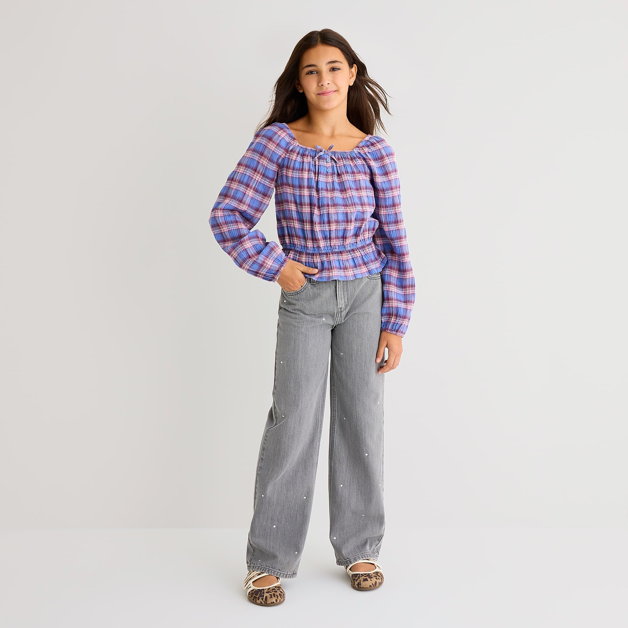 Thereabouts Little & Big Kid Girls Adjustable Waist Mid Rise Wide Leg Jean