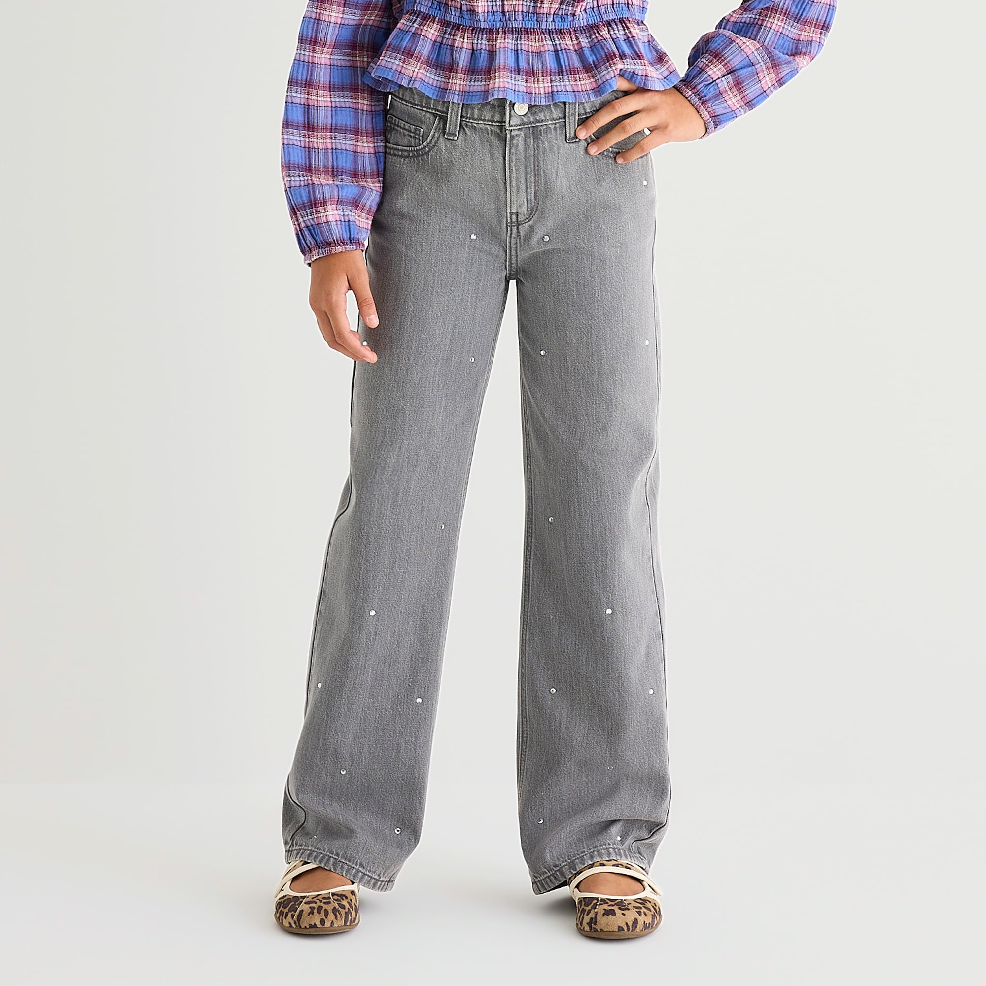 Thereabouts Little & Big Kid Girls Adjustable Waist Mid Rise Wide Leg Jean