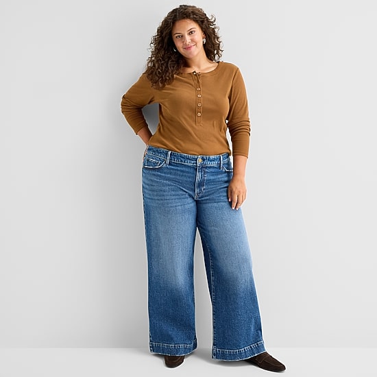 A.N.A Womens Plus Long Sleeve Fitted Henley Shirt