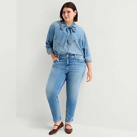 A.N.A Womens Plus Split Tie Neck Long Sleeve Blouse