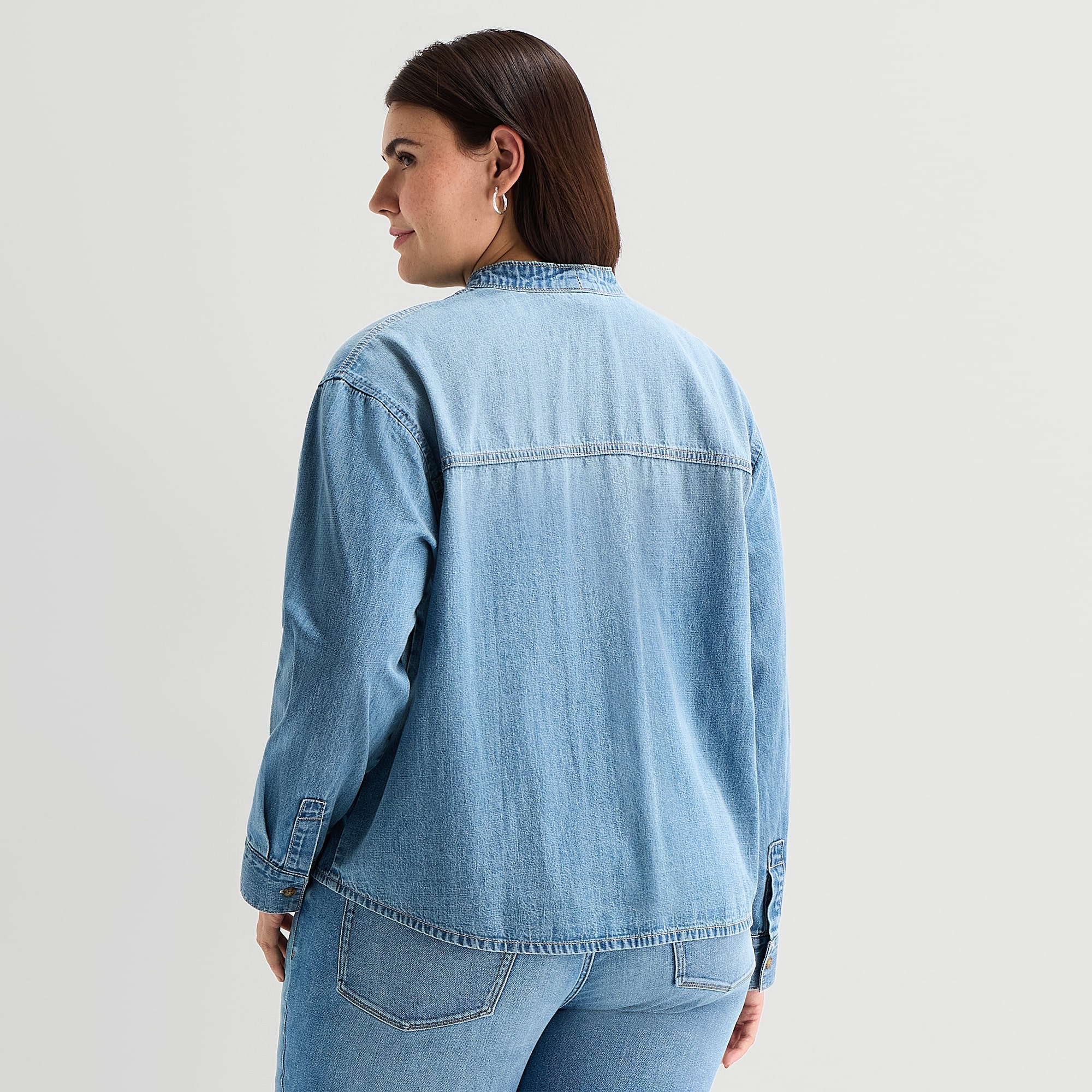 A.N.A Womens Plus Split Tie Neck Long Sleeve Blouse