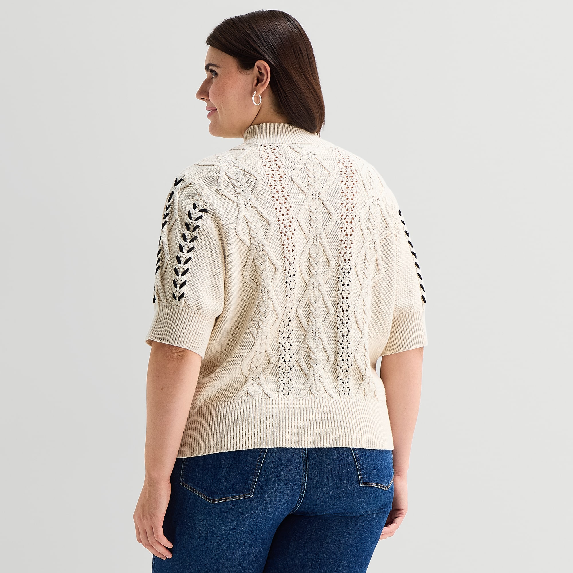 A.N.A Plus Womens Mock Neck Elbow Sleeve Pullover Sweater