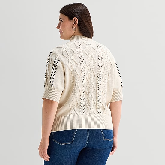 A.N.A Plus Womens Mock Neck Elbow Sleeve Pullover Sweater