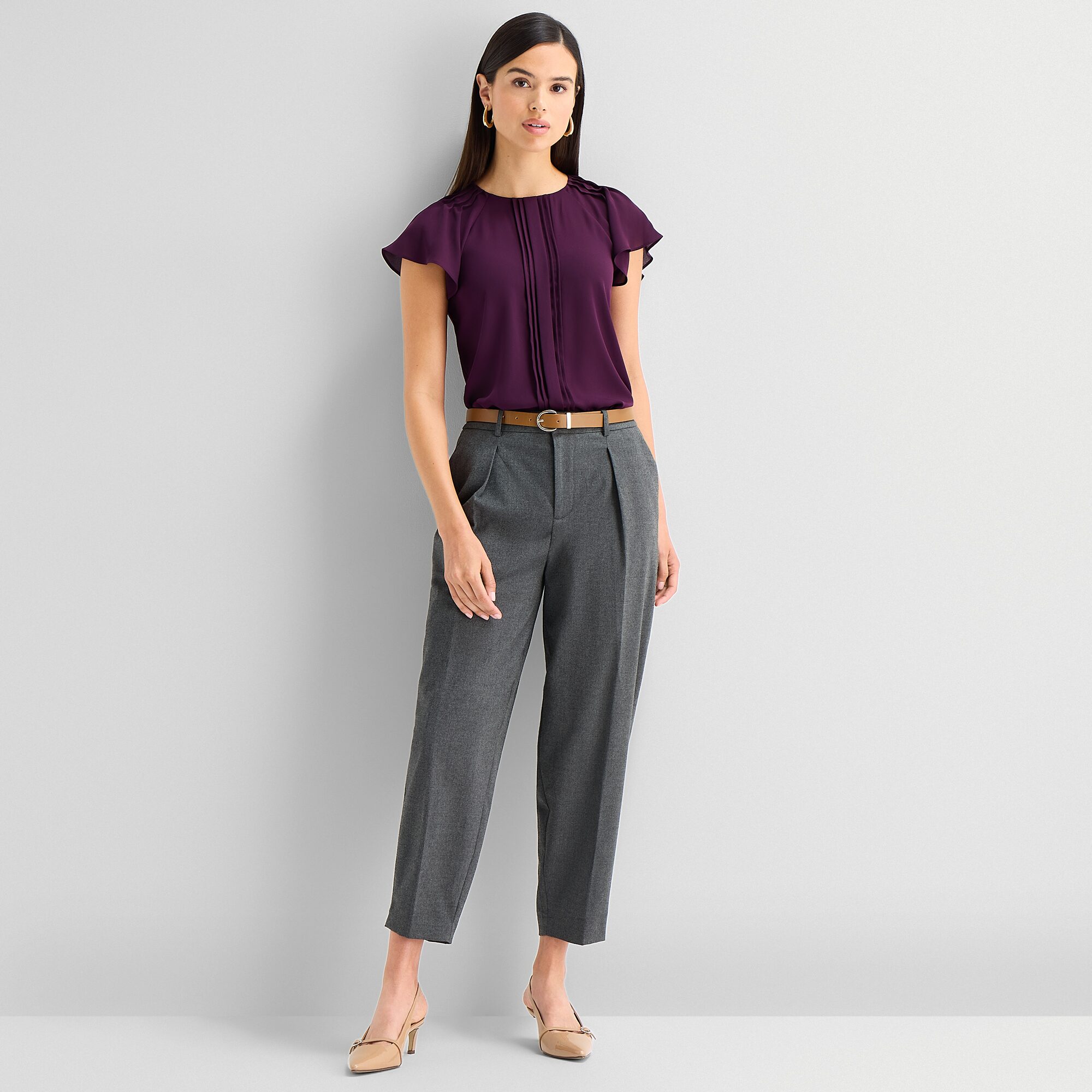 Worthington Womens Petite Round Neck Short Sleeve Blouse