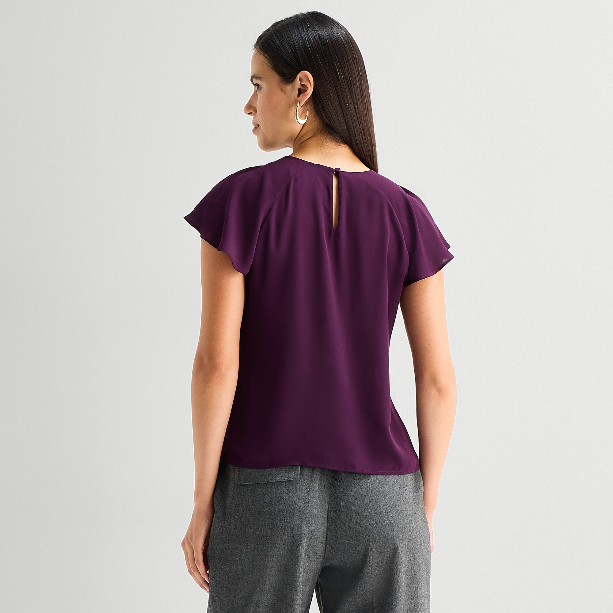 Worthington Womens Petite Round Neck Short Sleeve Blouse