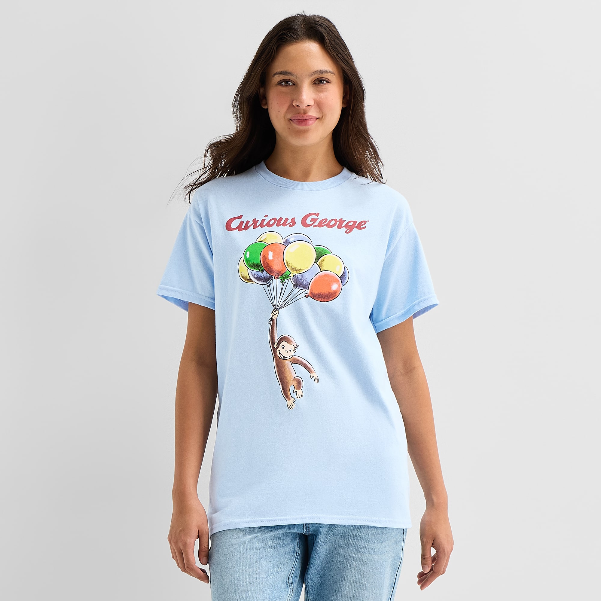 Curious George Boyfriend Tee Womens Juniors Crew Neck Short Sleeve Regular Fit Graphic T-Shirt